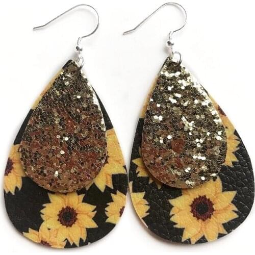 New Earrings Boho Leather Earrings Glitter Statement Earrings For Women Water Drop Faux Leather Earrings Fashion Jewelry