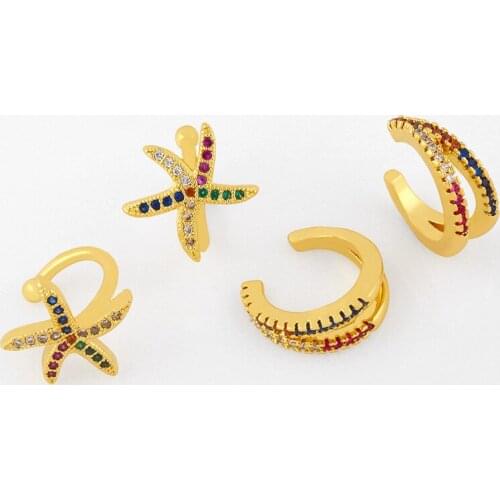 FLOLA Cute Starfish Ear Cuffs For Women Small Multicolor Cartilage Earrings Without Piercing CZ Zirconia Trendy Jewelry ersu55