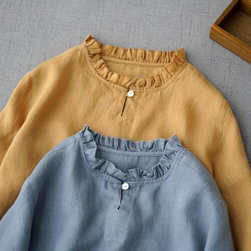 Simple and versatile womens ear lace collar linen Three Quarter Sleeve Dress summer new loose and comfortable long Dress 0407