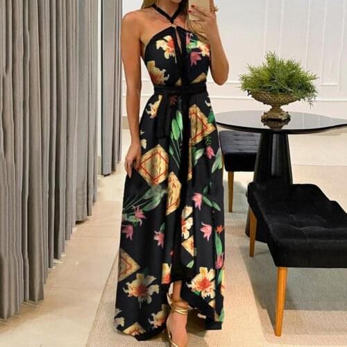 2021 Summer New Floral Print Off Shoulder Women Dress Vintage Halter O Neck Strapless Maxi Dress Sundress Sexy And Charming