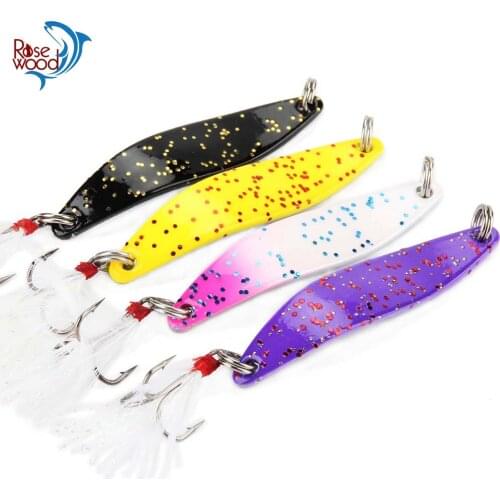 4pcs 9g 6cm Metal Spinner Spoon Fishing Lure Sequins Hard Baits Noise Paillette with Feather Treble Hook Tackle 4 Colors