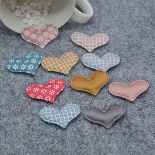 50pcs/lot 3.8*3cm Gingham Heart Padded Appliques for DIY handmade childrens hair accessories, gift decoration accessories