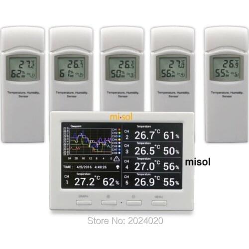 Wireless weather station with 5 sensors, 5 channels, color screen, data logger, connect to PC