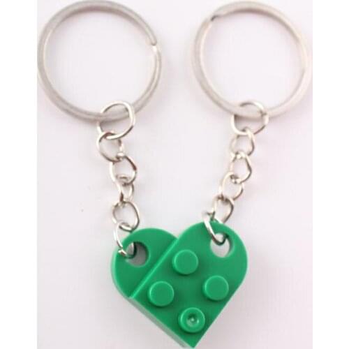 Green Brick Keychain for Couples Friendship 2pcs Matching Heart Colorful Keychain Set for Girlfriend Boyfriend Valentines Day