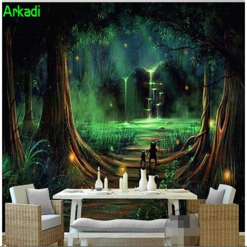 3d wallpaper custom photo green dreamy abstract forest waterfall water animal decorative painting bedroom wallpaper wall