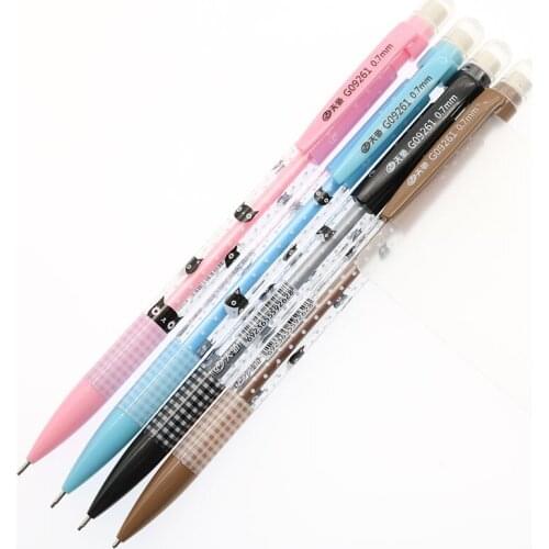 4pcs Lovely Kawai 0.7mm Plastic Automatic Pencil Cute Kitten Automatically Handle Children Writing Painting School
