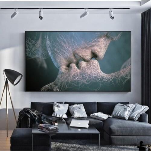 SOURBAN Love Kiss Abstract Oil Painting on Canvas Scandinavian Cuadros Wall Art Sweet Kiss Pictures for Living Room Decor