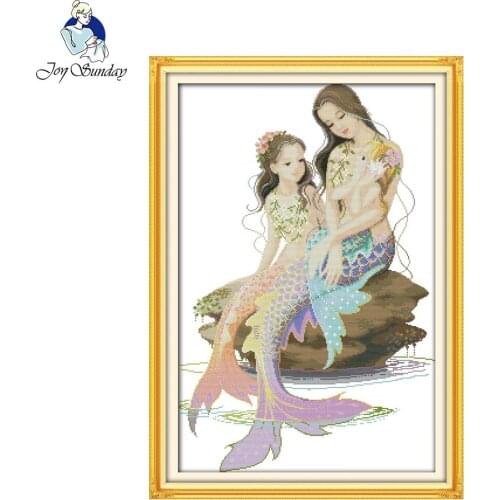 Joy Sunday The little mermaid and her mother counted patterns on canvas 11CT 14CT Cross Stitch kits needlework embroidery Sets