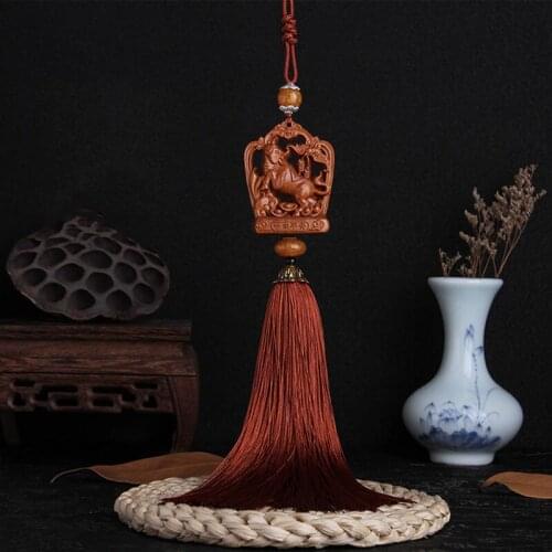 Chinese Double-sided Peach Wood Carved Zodiac Aniaml Horse Safe And Good Luck Exquisite Car Pendant Statue Gift Zodiac Pendant