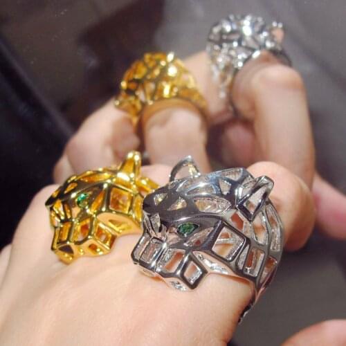 Classic fashion Leopard Head Rings Cubic Zirconia Stone Animal Hollow Panther Ring for Men or Women copper Party jewelry 2020