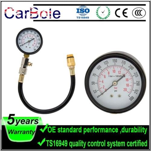 CarBole 300 PSI 12" Hose Flex-Drive Compression Tester Quick Check Pressure Tester Gauge Car Auto Part