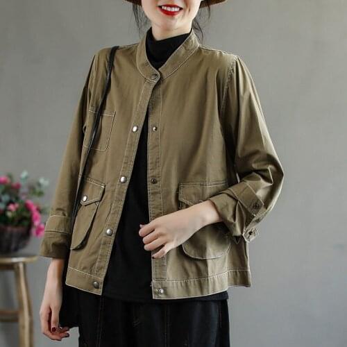 Korean Fashion Pocket Shirt Coat Female 2021 Spring Autumn New Retro Casual Loose Plus Size Women Short Jackets e320