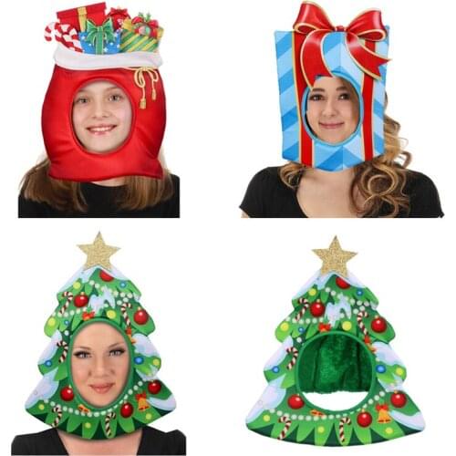 Red Green Christmas Tree Lucky bag Gift Box Funny Hat Novelty Plush Warm Kawaii Cute Xmas Santa Claus Cap Theme Party Favors