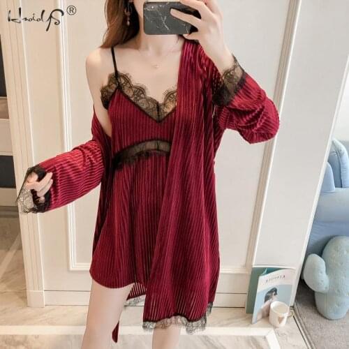 Lace Sleepwear Autumn Winter New Arrival Kimono Bathrobe Gown Women Velvet Robe Gown Sexy Intimate Lingerie Korean Bathrobe