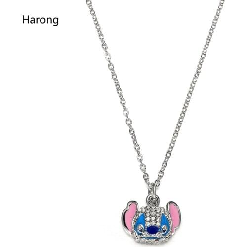 Harong Cute Necklace Pendant Cartoon Fashion Jewelry Stainless Steel Beautiful Blue Enamel Small Necklace Women Kids Gift