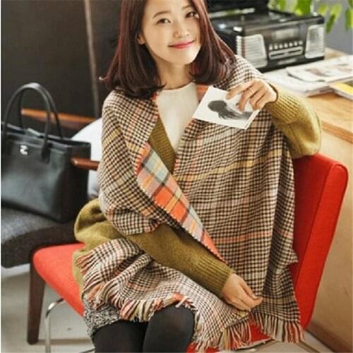 Fashion Women Plaid Scarf Large Size Faux Cashmere Wool Winter Long Warm Scarves Shawl Poncho 4 Colors Free Shipping