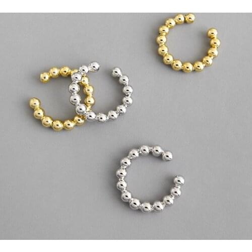 100% 925 sterling silver beads clip on earrings for women earcuff, trendy gold color clip earrings without piercing jewelry