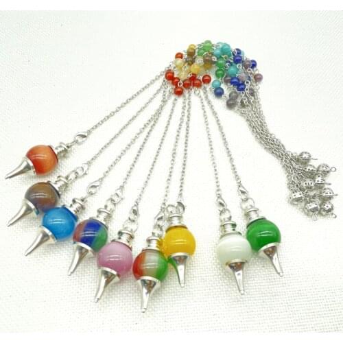 Natural Gem Stone Quartz Crystal Unakite 7 Chakra Reiki Healing Pendule Pendant Pendulums for Dowsing Divination Men Women 1pc