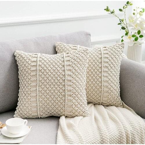 New Cushion Covers 100% Cotton Linen Macrame HandWoven Thread Pillow Covers Geometry Bohemia Style Pillowcase Home Decor 45*45cm