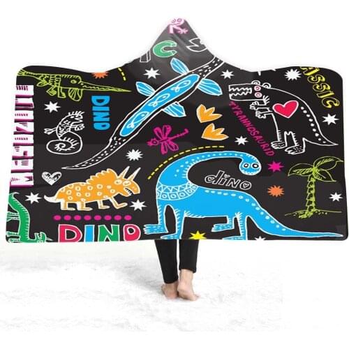 Dinosaur Hooded Blanket Picnic 3D Print Girls Fashion Plush Soft Plush Bedding Portable Adults Office Quilts Wearable