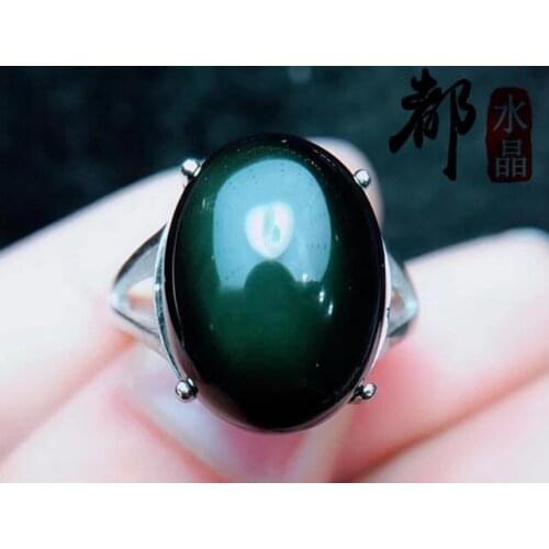 Direct sale fashion natural Obsidian ring DIY accessories rainbow eye black flare ringes