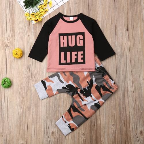 Pudcoco Newborn Baby Boy Clothes Cotton Long Sleeve Letter Print T-Shirt Tops Camouflage Print Long Pants 2Pcs Outfits Clothes
