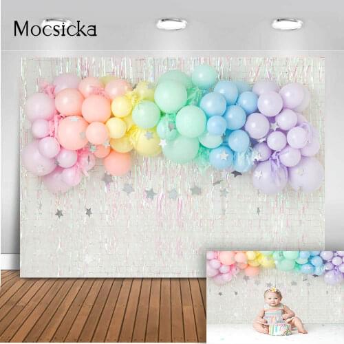 Rainbow Balloons Cake Smash Birthday Photo Background Sliver glitter newborn kids Twinkle Twinkle Little Star portrait Backdrop