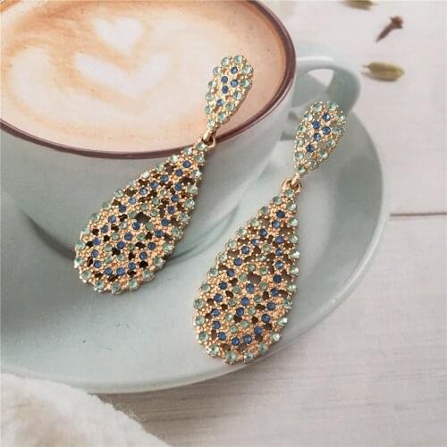 Bohemia Gold Color Plating Light Green Blue Stone Tear Drop Earrings For Women Girl Casual Elegant Gorgeous Filigree Jewelry