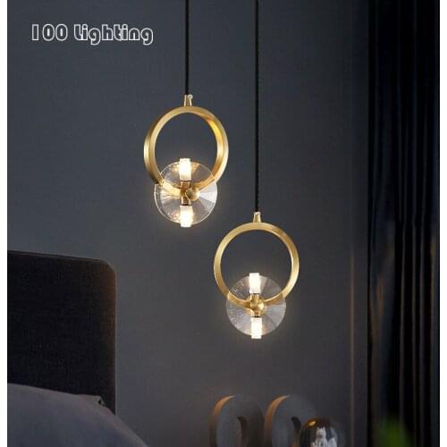 Modern Brass LED Pendant Lights Bedside Restaurant Bar Hanging Light Fixtures G4 Crystal Hone Hanglamp Cord Adjustable