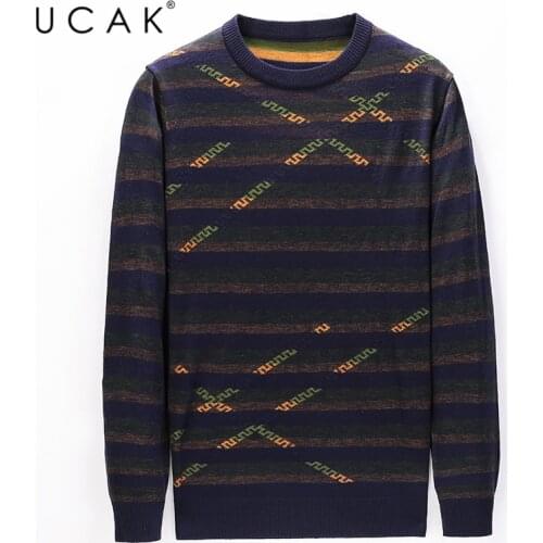 UCAK Brand Casual O-Neck Sweaters Men Clothig 2020 Fashion Trend Streetwear Pullover Homme Striped Sweater Mans Clothes U1100