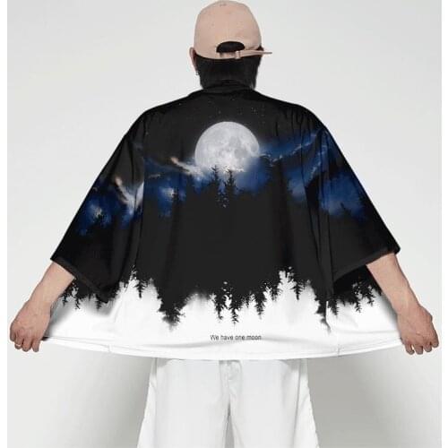 Harajuku Japanese Moon Kimono Cardigan Men Samurai Costume Clothes Kimono Jacket Women Mens Forest Kimono Shirt Streetwear