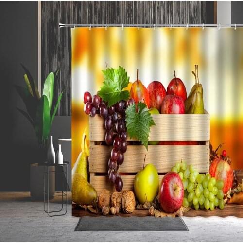Shower Curtain Apple Grape Lemon Fruit Pineapple Machine 3D printed Washable Bathtub Decoration Home Kitchen Curtains With Hooks