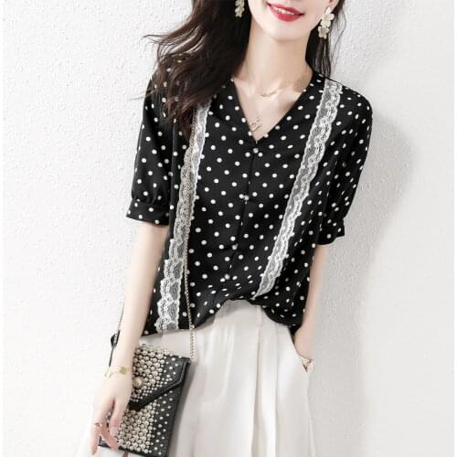 Fashion V-neck slimming casual loose Korean style short-sleeved T-shirt blouse blusones de mujer woman tshirts Regular