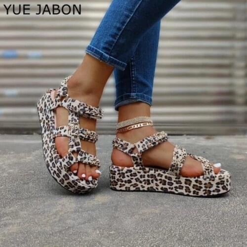 High Platform Women Sandals Summer Thick Bottom Casual Sandals European And American Ladies Shoes Leopard Print Plus Size Sandal