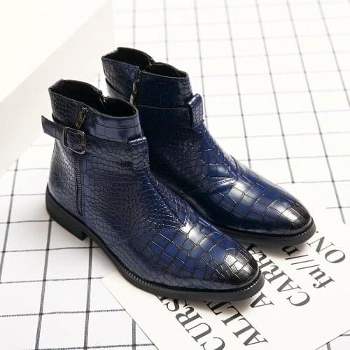 Big Size Italian Pointed Boots for Men Misalwa Retro Chelsea Oxford Boots Zip PU Leather Ankle Boots Men Blue High Top Shoes