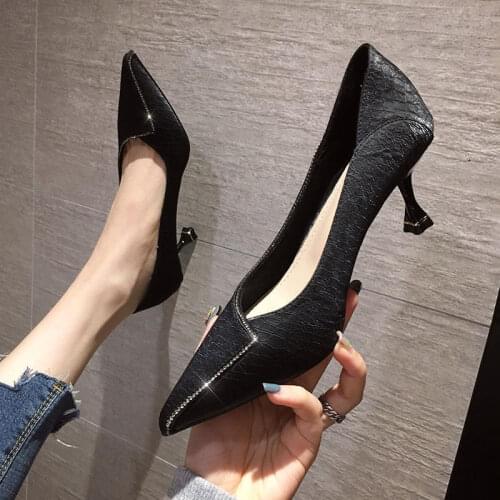 Soft Leather High Heels Womens Autumn 2021 New Ladies French Girls Non-grinding Rhinestone Stiletto Pointed Toe Shoes