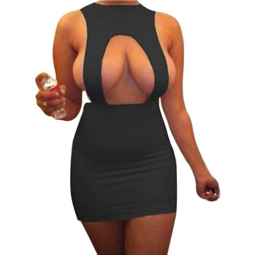 2019 Summer Women Sleeveless Sexy Off Front Slit Sheath Fashion Slim Casual Party Club Bodycon Mini Dress