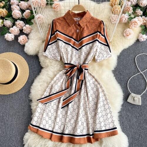 2021 new sweet love print design sense contrast stitching temperament short-sleeved dress women