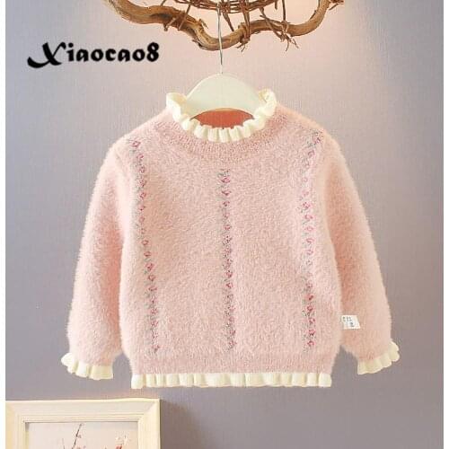 2020 Winter Baby Girl Clothes Solid Lace Collar Knitted Girls Sweater Soft Cute Korean Style Thick Turtleneck 6 8