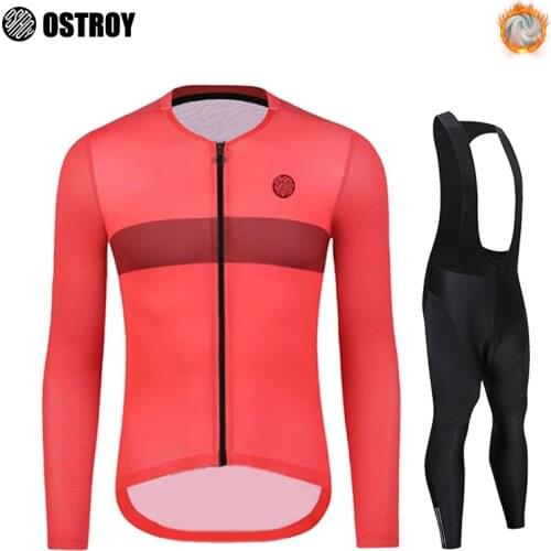 Winter Thermal Fleece Cycling Jersey Clothing Bicycle Mtb Bike Downhill Shirt Men Long Sleeve Set Bike Sets 2021 OSTROY New