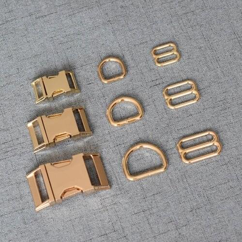 10 Sets 15mm/20mm/25mm Gold Metal D Ring Adjustable Release Buckle For Pet Collar Webbing Cat Necklace Handmade DIY Accessory