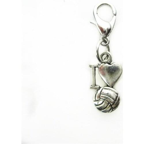20pcs/lot I love Vollyball dangle charms lobster clasp charms diy bracelet pendants jewelry accessory hanging charms