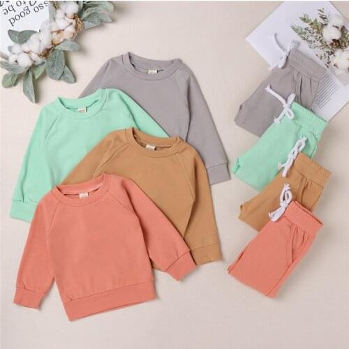 2021 Newborn Infantil Toddler Kid Baby Boys Baby Girls Unisex Solid Color Pullover Top + Pants 2PCS Set Clothes Outfits