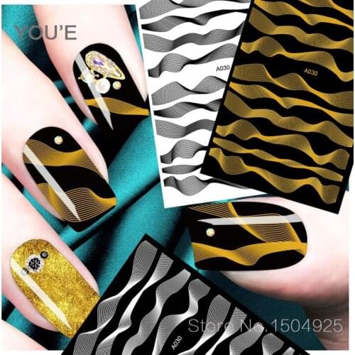 3D Black Nail Art Sticker Laser Gold Metal Stripe Line Tape Self-Adhesive Transfer Foils Decals DIY Manicure Tips Decoration