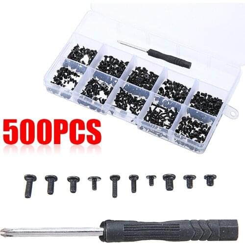 500pcs/box Black Laptop Computer Screws Alloy Steel Screw with Screwdriver Hand Tool DIY Assemble Set For Universal Computer
