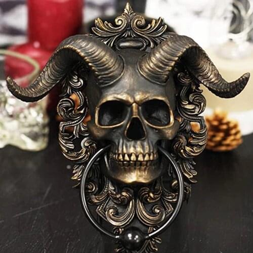 Antique retro design Door Knocker Decorative Skull doorknocker Wall Art Decorative Resin Craft Drop Ring Door HandleRing