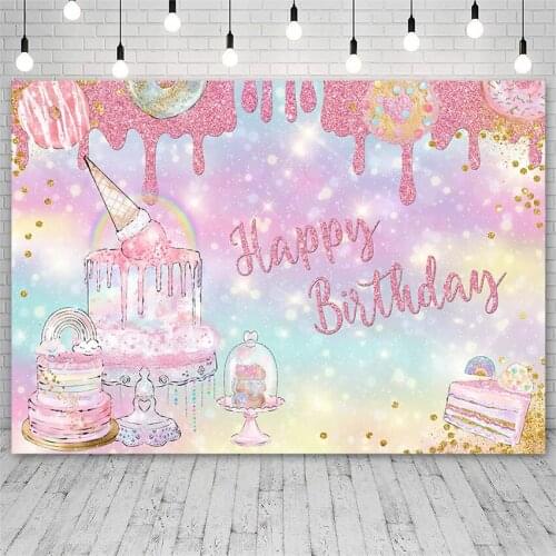 Avezano Happy Birthday Party Cake Smash Backdrops Ice Cream Shiny Photography Backgrounds Photo Studio Photozone Photocall Decor