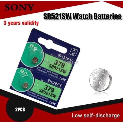 2pcs Sony 100% Original 379 SR521SW SR63 D379 V379 AG0 Silver Oxide Watch Battery 379 SR521SW Button Coin Cell MADE IN JAPAN