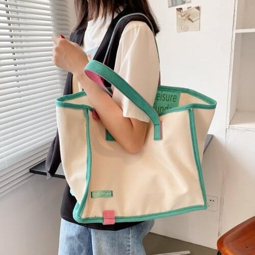 Beibao large capacity womens summer contrast canvas bag womens summer 2021 new fashion net red Tote Bag Shoulder Bag