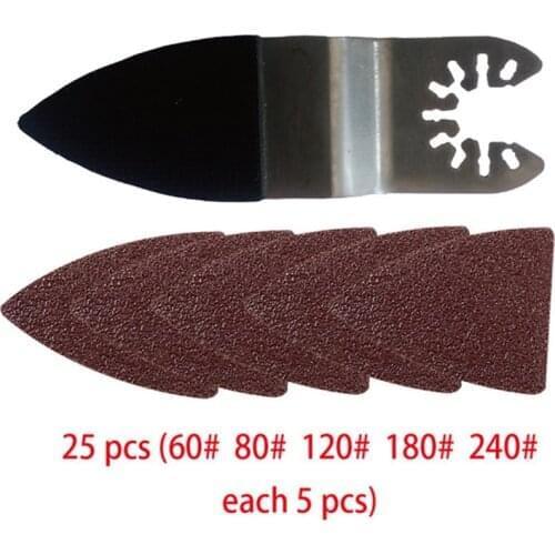 25pcs Triangular Hook and Loop Triangle Sandpaper 81mm Oscillating Multi Tool Sanding Pad Assorted 60/80/120/180 /240Grit